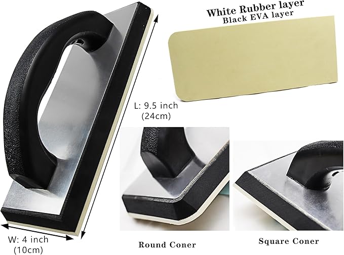 Tile Tools Stainless Steel Square Notch Trowel Set Plus Rubber Grout Float and Grout Sponge for Tiling Installation Grouting