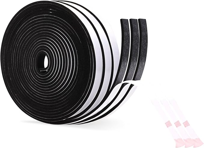 1/2 Inch Wide x 1/8 Inch Thick Single Sided Foam Tape,Black Foam Weather Stripping,High Density Window Seal Strip for AC Filters,Soundproof Foam Insulation Strips,Closed Cell Weatherstrip 50 Feet