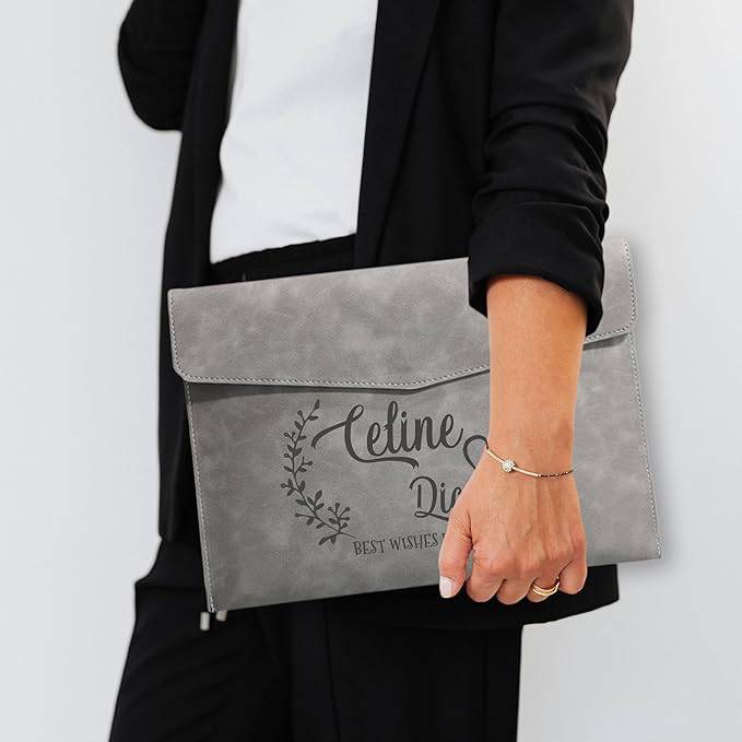 Customized A4 File Folder Expandable File Organizer,Personalized Name PU Leather Envelope Holder for Work、School、Home、Office (Grey)