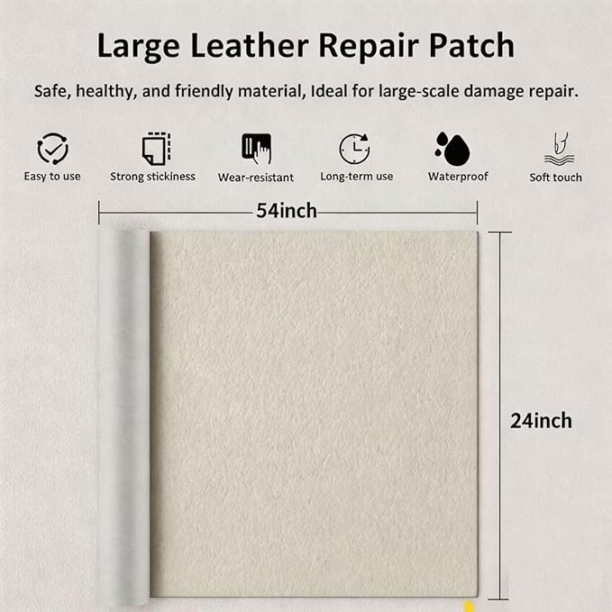 Hohylactic Leather Repair Patch 24x54 Inch, Self Adhesive Leather Repair Tape, Large Vinyl Repair Kit for Sofa Couch Furniture Car Seats, Strong Adhesion Waterproof Scratch Resistant Easy Cut (Beige)