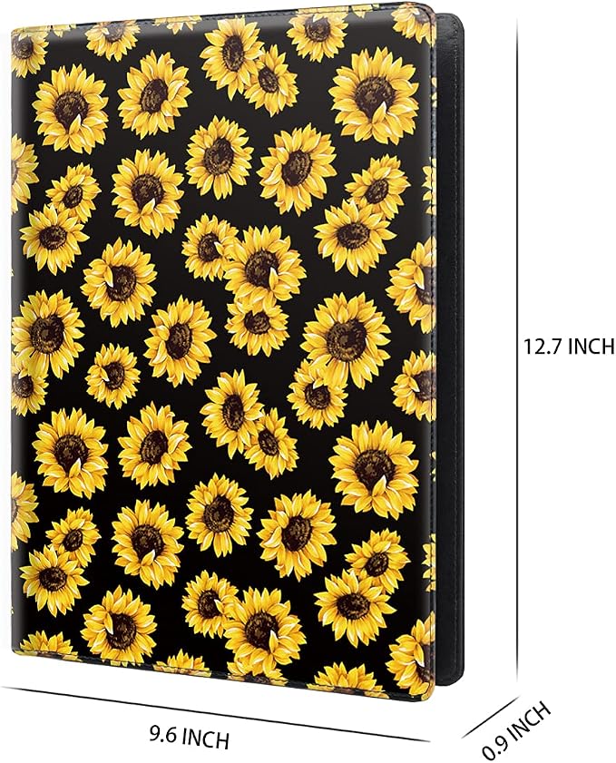 Portfolio Case for Women, Cute Padfolio Cover Folder, Conference/Resume/Legal Document Organizer with Letter/A4 Size Clipboard Hardboard, Business Card Holders, Document Sleeve, Sunflower