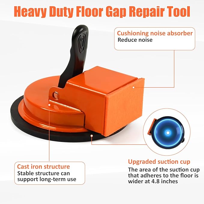 Floor Gap Fixer Tool Kit with Enhanced Vacuum Suction Cup & Rubber Mallet, Floor Gap Repair Tool for Laminate, LVP & Engineered Wood with Knee Pads and Anti-Slip Gloves