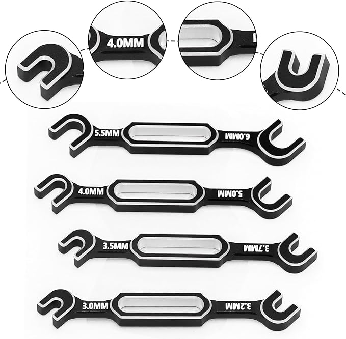 4PCS RC Wrench 3.0/3.2/3.5/3.7/4.0/5.0/5.5/6.0mm Turnbuckle Nut Ball Joint Remover RC Repair Tool for RC Crawler Car Boat Upgrade Parts, Silver