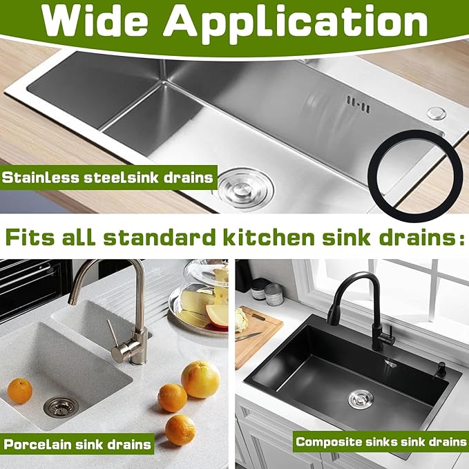 GIDDS-710001 Sink Gasket with Adhesive, No Putty Sink Gasket 3-3/8" (4 Pack), Self-Adhesive Kitchen Sink Drain Seal Replacement Fits All Standard Drain Attachments, Durable Leak-Free Rubber Gasket