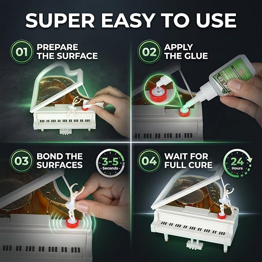 3D Printer Plastic Super Glue Clear 1oz, Medium Superglue Repair 3D Printing Miniature PLA PETG, All Purpose Instant Waterproof Cyanoacrylate Adhesive Bonding for Metal Glass Ceramic Wood Rubber