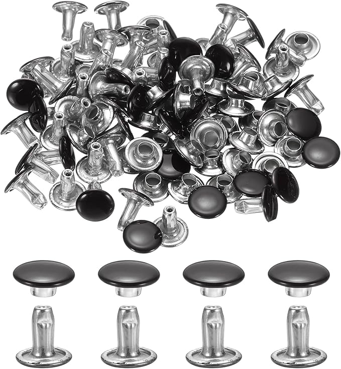 uxcell 120Set Leather Rivets, 8mm Double Cap Rivet Tubular Metal Studs Repairs Decoration Craft Accessories for Repair Decorate Leather Craft Belt Bag Shoes Purse Belts, Black