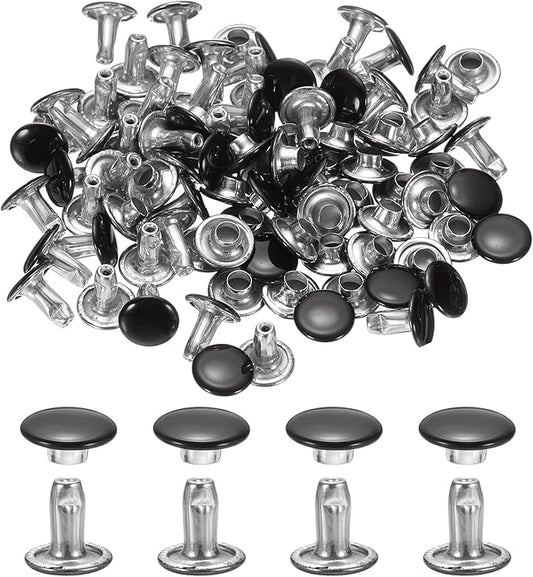 uxcell 120Set Leather Rivets, 8mm Double Cap Rivet Tubular Metal Studs Repairs Decoration Craft Accessories for Repair Decorate Leather Craft Belt Bag Shoes Purse Belts, Black
