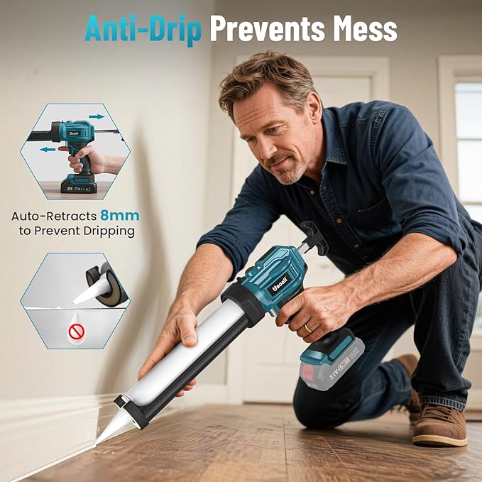 Electric Caulking Gun Compatible with 18V Makita Battery, 10 oz Cordless Caulk Gun with Caulking Tools-3 in 1 for Filling/Sealing, 4 Adjustable Speeds, LED Light(Battery Not Included)