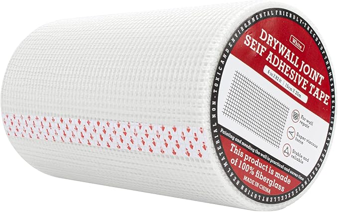 NEZUIBAN Drywall Joint Tape, Fiberglass Mesh Tape for Drywall Repair,6 Iinch by 82 Feet Single Roll Self-Adhesive Drywall Mesh Patch for Wall,Sheetrock,Ceiling Crack Repair.…