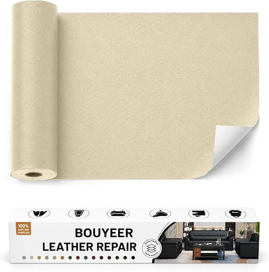 BOUYEER Leather Repair Patch Tape Kit,Self Adhesive Leather Repair for Sofa，Car Seat,Office Chair,Furniture,Jacket,Waterproof Strong Adhesive Vinyl Repair Kit. 16 in x 31 in,Beige