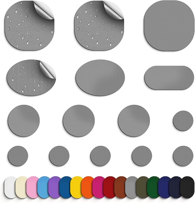 Self-Adhesive Nylon Patches Tent Repair Kit – Outdoor Gear Tenacious Repair Tape, Waterproof Fabric Patches for Clothes, Tent, Down Jacket, Backpack (45pcs, Dark Grey