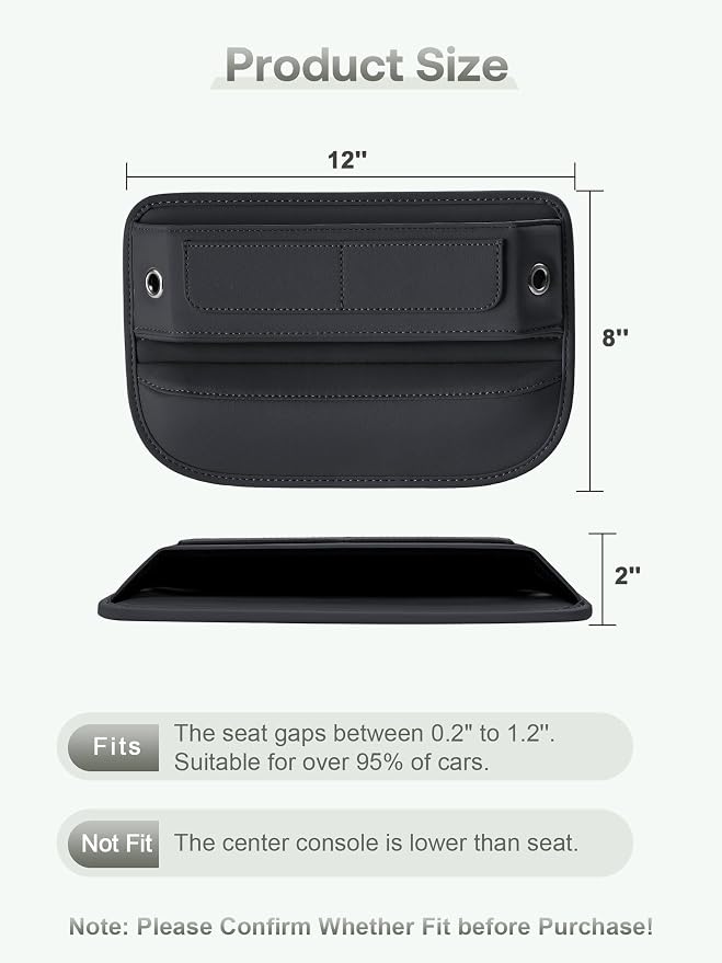 Universal Fit Premium Leather Car Seat Gap Filler Organizer, Center Console Organizer with Card Slots, Clever Gifts for Car SUV Truck Owners (Black, 1 Pack)