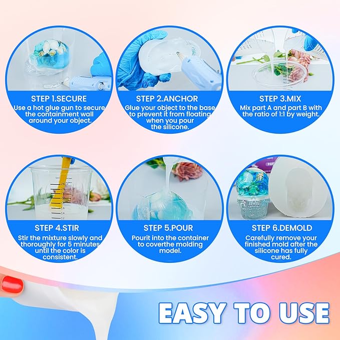 Silicone Mold Making Kit, 10A Liquid Silicone Rubber 66OZ, Translucent Clear Mold Making Silicone Mixing Ratio 1:1 – Bubble-Free, Easy Demold for Resin Molds, 3D Molds, 4H Fast Cure
