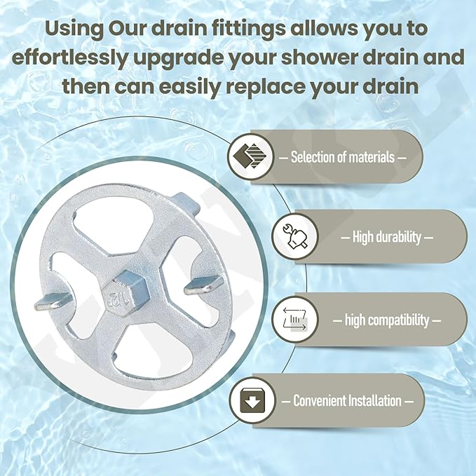 42239 No-Calk Shower Drain Wrench - Shower Drain Strainer Removal Tool for No-Caulk Drains with Drain Pipe Replacement Kit