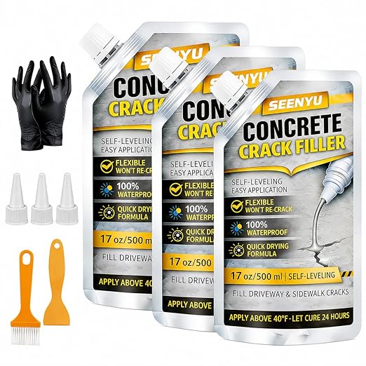 Concrete Cement Crack Filler Self-Leveling Sealant, 3Pack Waterproof Fast-Drying Concrete Sealer Repair, Flexible Easy DIY Crack Seal Gule for Driveway, Sidewalk, Patio, Garage Floor, Asphal
