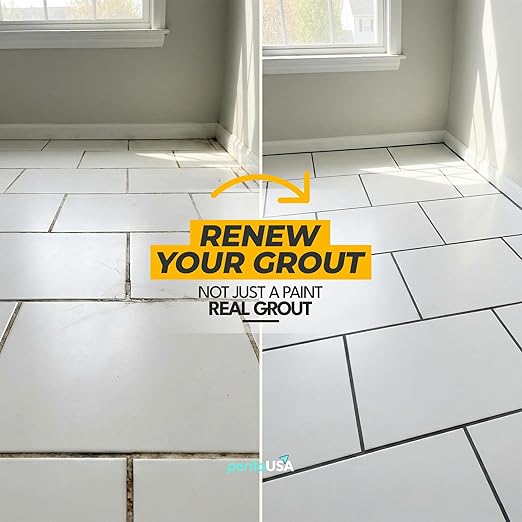 PentaUSA Tile Grout Repair Kit - Dark Gray Premixed Acrylic Sanded Grout, Water-Resistant Grout Filler for Bathroom&Shower, Kitchen Floor, Fast Drying, with Applicator, 13.4 oz (380g)