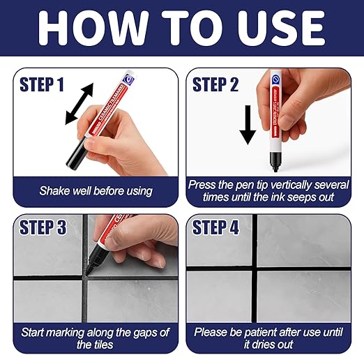 Grout Pen Black | Waterproof Tile Grout Marker Repair Kit for Kitchen & Bathroom | Touch Up Paint | Black Grout Colorant - Fast Drying, Covers Stained Grout Lines on Floor, Shower Tiles(2Pcs)