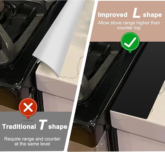 Stainless Steel Stove Gap Covers, 2 Pack Extendable Stove Gap Filler 13.8"-27.5", 0.79" Wide, Deep-Lock Heart Clips, Heat Resistant Range Trim Kit for Kitchen Counter Gaps, Black