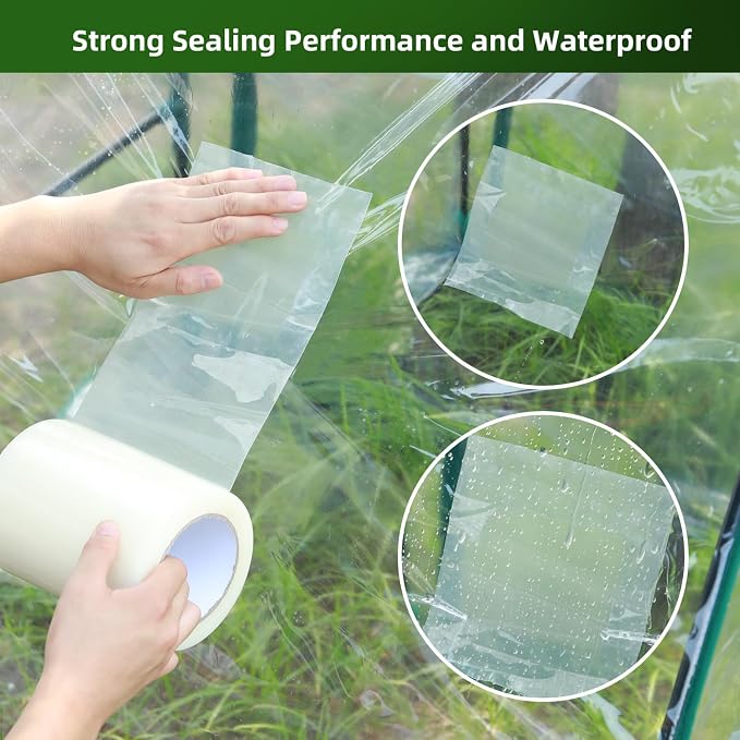 Ohuhu Greenhouse Repair Tape 6" x 98' - 6.3 mil Reinforced Clear Plastic Film for Green House Sheeting, Polyethylene PE Cover Repair