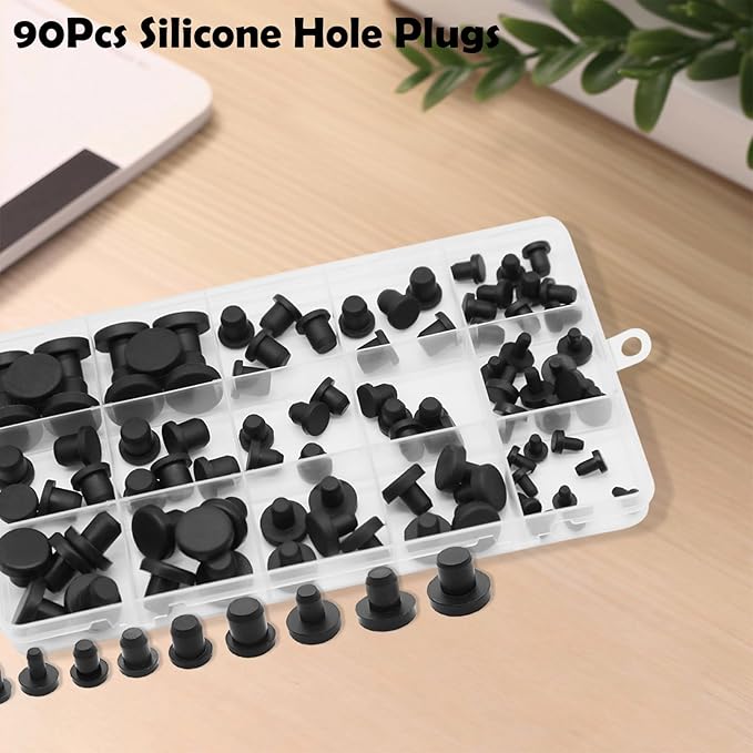 90Pcs Silicone Rubber Hole Plugs Set, Vacuum Caps Kit in 9 Sizes, Flexible Sealing Stoppers for Powder Coating, Bottles, Bathtub, Pipe & DIY Projects Multi-Purpose (Black)