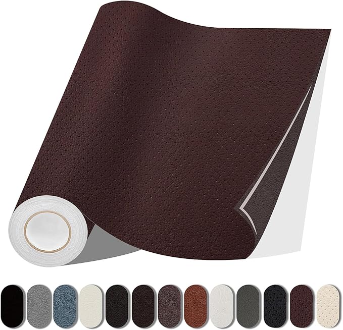 Lifeshoon Leather Repair Patch, 17X79 Inch Breathable Perforated Self Adhesive Leather Repair Tape, Large Vinyl Patch Kits for Couch, Furniture, Sofa, Car Seat, Chairs （Dark Brown, 17X79 Inch）