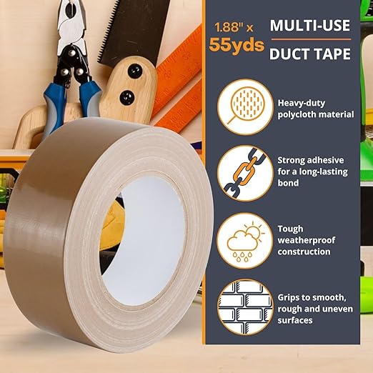 GTSE Brown Duct Tape, 2 Inches x 55 Yards (164 ft), Heavy Duty, Waterproof Repair Tape for Indoor or Outdoor Use, 1 Roll