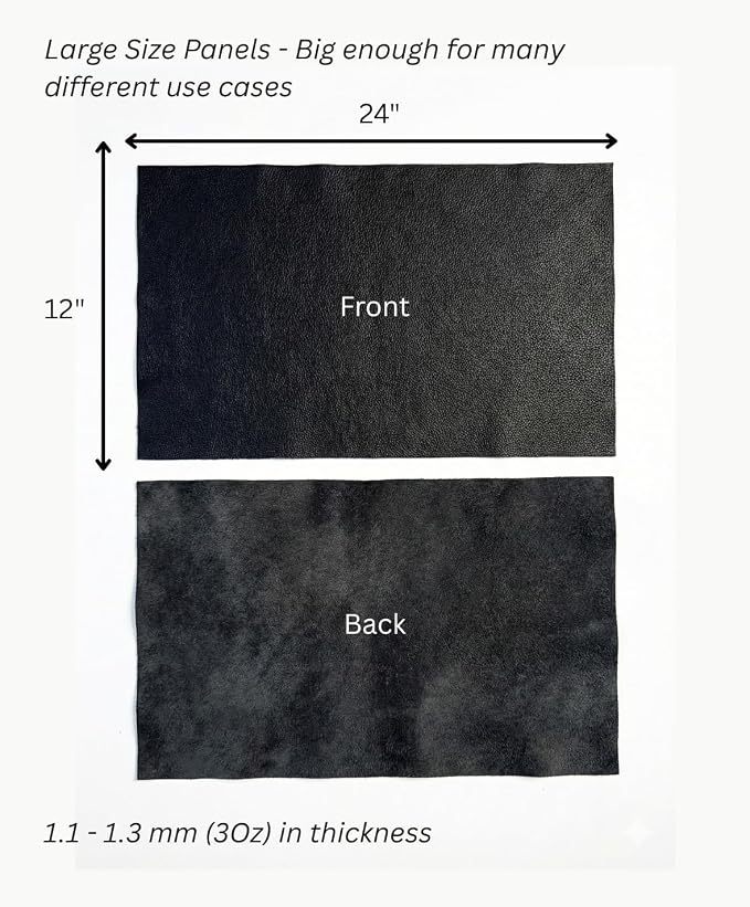 12'' x 24'' Genuine Full Grain Cowhide Leather Sheet — Soft Leather for Upholstery Repair, Handbags, Wallets, Sewing, Crafts, & DIY Projects — 1.1-1.3mm (3oz) Pre-Cut (Black, 1 Piece)