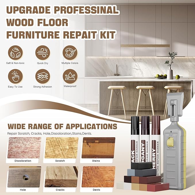 Laminate Floor Repair Kit with Heat Pen,Linoleum Repair Hard Wax 12 Color Wood Vinyl Floor Furniture Repair Kit Touch Up Marker Cover Scratches, Stains, Cracks, Holes for Door, Cabinet, Table
