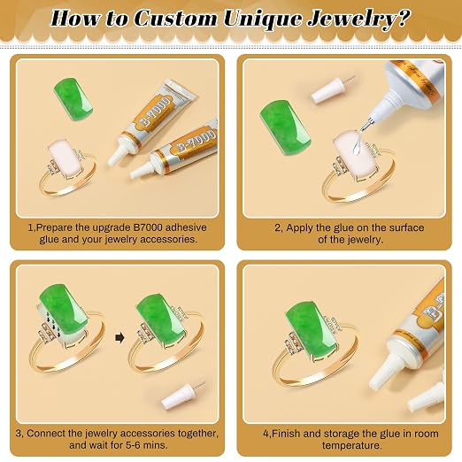 B7000 Glue Clear Adhesive, Jewelry Bead B-7000 Glue Semi Fluid Adhesive Glue High Viscosity with Precise Tips for Rhinestones Fabric, Glass, Jewelry Making, DIY Art Crafts, Leather, Toys (2x25ML)