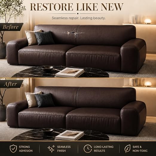 Self Adhesive Leather Repair Patch 24x54 Inch Sofa Car Seat Strong Adhesive | YAWQIRV Strong Self Adhesive Patch, Leather Repair Kit and Vinyl Repair Kit, Waterproof Scratch Fix, Durable, Dark Brown