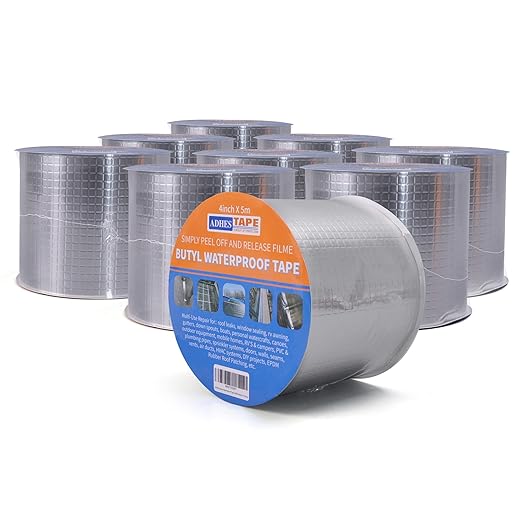 ADHES Butyl Tape Waterproof Tape Aluminum Foil Tape Sealan Tape,8in x 16ft for RV Repair, Window, Boat and Pipe Sealing, Glass & EDPM Rubber Roof Patching,9 Rolls(Model:RA100-1,Glue Color:White)