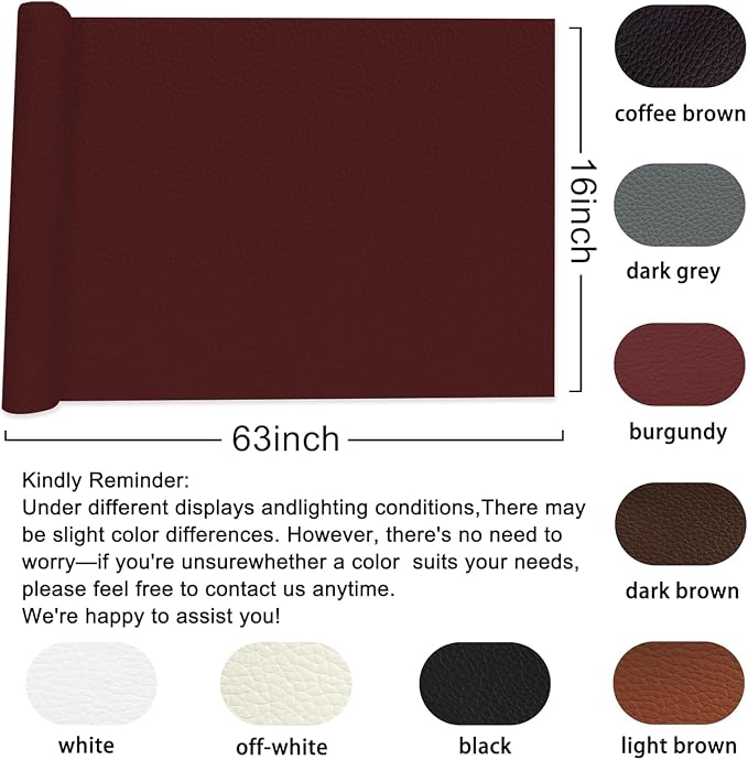 Leather Repair Patch Tape,16x63 inch Self Adhesive Leather Patches for Furniture,Vinyl Leather Repair Kit for Couches,Car Seats,Sofas,Office Chairs,Burgundy