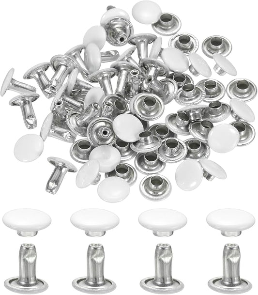 uxcell 120Set Leather Rivets, 8mm Double Cap Rivet Tubular Metal Studs Repairs Decoration Craft Accessories for Repair Decorate Leather Craft Belt Bag Shoes Purse Belts, White