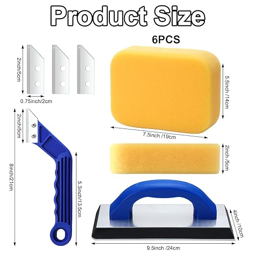 Blulu 11 Pcs Grout Float Sets Include 9.5 x 4 Inch Molded Rubber Grout Float, 6 Sponge, Angled Tile Saw with 3 Blades Replacement, Removal Tool for Masonry Stucco Drywall Concrete (Blue)
