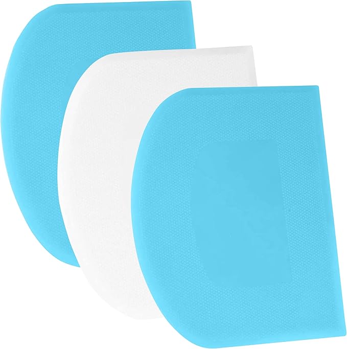 SURDOCA Dough Scraper Bench Scraper - 3P 14.2x8.5" Plastic Flexible Bowl Scraper, Sharp Edge & Angles Cake Scraper. Non-Slip Bakeware Decorating Tools Sculpting & Modeling Tools - Blue+White+Blue