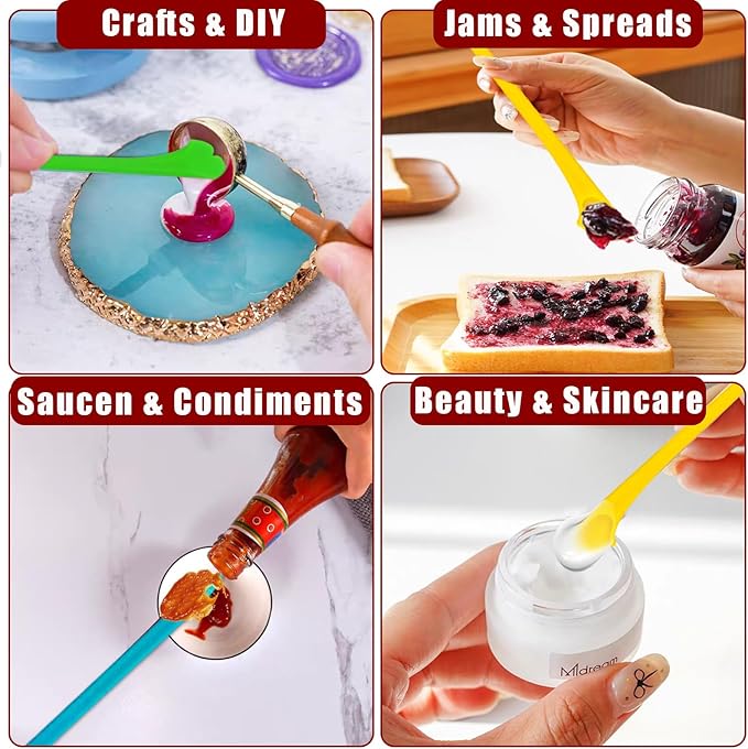 Silicone Spatula Set (6Pcs) - Dual-Ended Mini Scraper & Applicator for Zero Waste Cosmetics, Kitchen Food Jars, and Crafts. Thin Jar Spatula in 3 Versatile Sizes, Easy to Clean.
