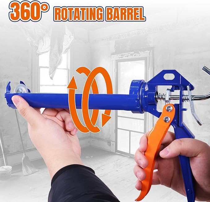 WADFOW 9" Caulk Gun,Sealant Finishing Tool for Kitchen Bathroom Sink Joint,No Drip Silicone Gun with Rotating Cradle,Smooth Round Rod for 10oz Caulk Tubes
