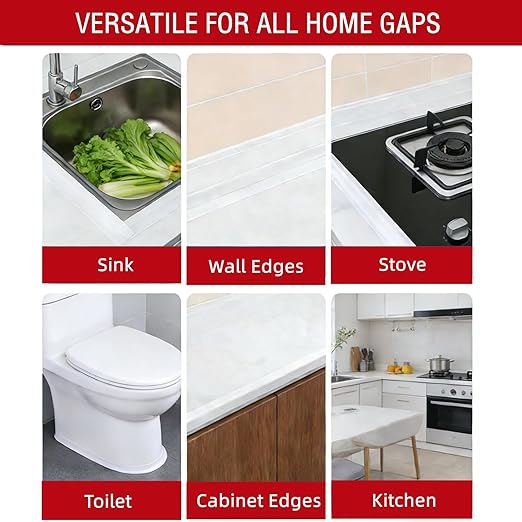 Caulk Tape Waterproof Self Adhesive 1.5" x16.4ft 2 Rolls White Toilet Caulk Sealant Tape, Shower Sealing Strip for Kitchen, Bathroom, Sink, Bathtub Toilet Edge Protector.
