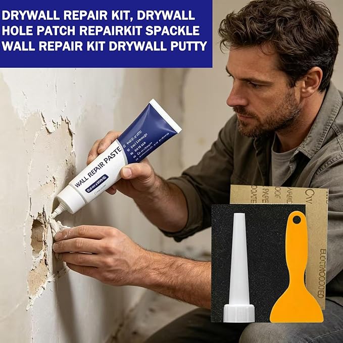 Wall Repair Paste，Drywall Patch Repair Kit with Scraper | Instant Wall Hole Filler & Crack Repair Paste | Quick Fix Sol for Drywall, Tile Gaps, Nail Holes & Small Damage | Drywall Repair Kit