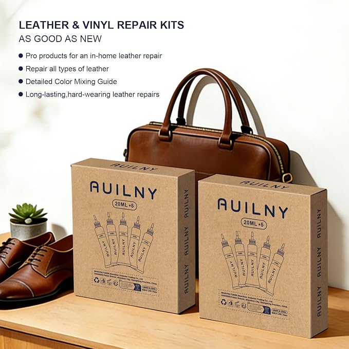 Leather Repair Kit for Furniture, Sofa, Jacket, Car Seats & Purse. Fix Tears, Scratches, Holes & Peeling on Genuine, Faux, Bonded.（5 Colors）