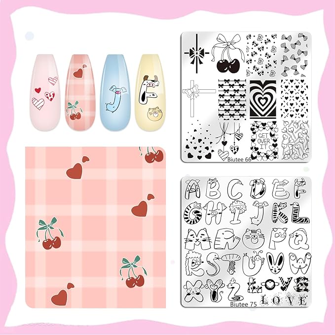 Biutee Nail Stamping Plate 15PCS Nail Stamper Kit Nail Art Stamping Plates Set with Nail Stamper, Scraper & Storage Bag, Nail Stamping Kit Star Bowknot Love Butterfly Leaf Design Template for Nail Art