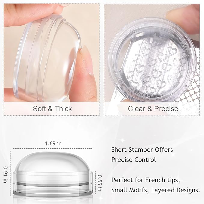 Jelly Silicone Nail Art Stamper, 2-in-1 Detachable Nail Stamping Tool with Scraper for Gel Polish & French Tips, Manicure Salon Supplies, Sello de Silicona para Uñas (2-in-1 Gold)