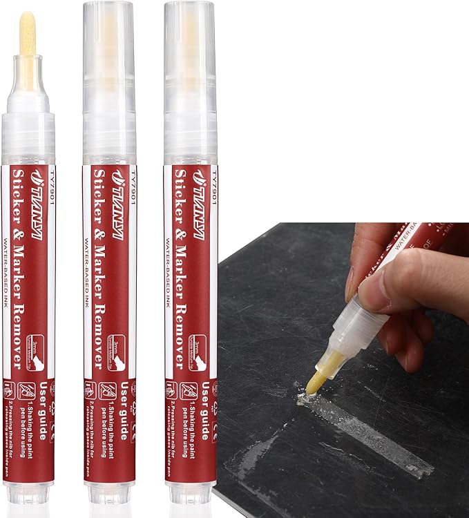 Marspark 3 Pcs Adhesive Remover Pens for Sticky Residues Multi-Surface Sticker Removal Marker Remover for Furniture Tile Floor Glue Tape Decal Label Sticker