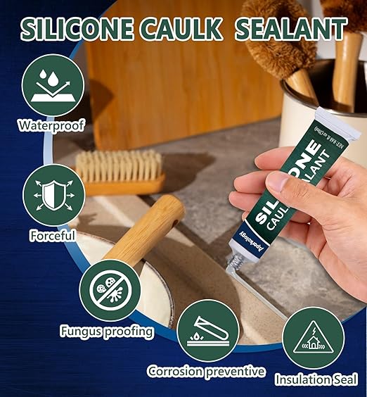 Clear Silicone Caulk Waterproof Silicone Sealant Stronger Adhesion Clear Caulk for Kitchen and Bathroom,Door, Window 0.68 fl.oz(20ml)*2