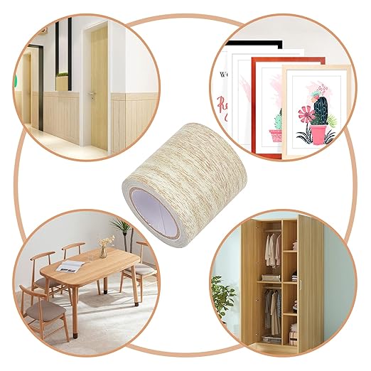 GORGECRAFT 2.2 Inch x 15Ft Imitation Woodgrain Duct Tape Wood Textured Adhesive Grain Repair Tape Patch Waterproof for Door Table Chair Furniture Floor Beautification Decoration, Oak Beige