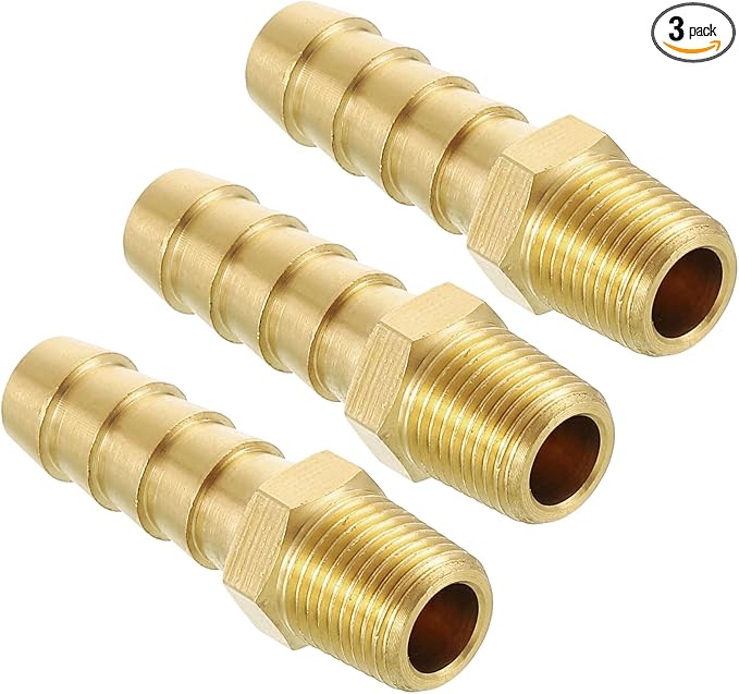 Pack of 3 Brass Hose Barb Fittings Adapter Connector 3/8" Hose Barb to 1/8" NPT Male Fittings for Home Machines, Massage Bathtubs, and Irrigation Systems