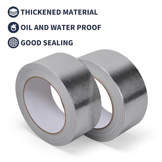TAPEBEAR Heat Shield Tape Aluminized Fiberglass Cool Tape 1inch x 65Yards, Self-Adhesive Reflective Thermal Barrier Tape Heat Resistant for Air Dryer Vent, HVAC, Heating Unit, Auto, Pipe, 196Ft