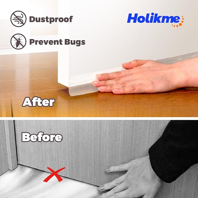 Holikme Door Draft Stopper, Weather Stripping Door Seal, Transparent, 33FT | Flexible Under Door Seal, Window Draft Blocker, Blocks Cold Air Heat Loss, Waterproof, 1.8"W, For Doors Windows Shower Doors