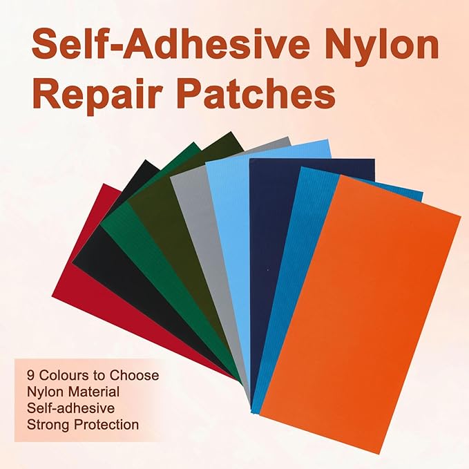 Self-Adhesive Nylon Patches Tent Repair Kit – Outdoor Gear Tenacious Repair Tape, Waterproof Fabric Patches for Clothes, Tent, Down Jacket, Backpack (8pcs, Orange