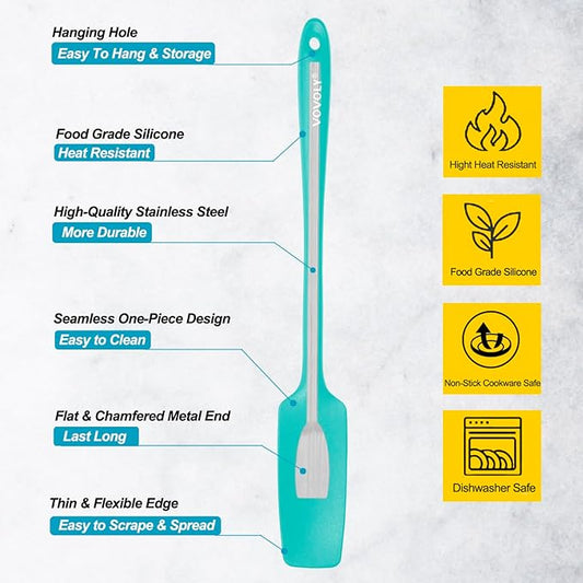 2-Pack Vovoly Silicone Jar Spatula, Long Handle Jar Spatulas, High Heat Resistant Small Rubber Spatula, Seamless Design, Stainless Steel Core, BPA Free, Teal